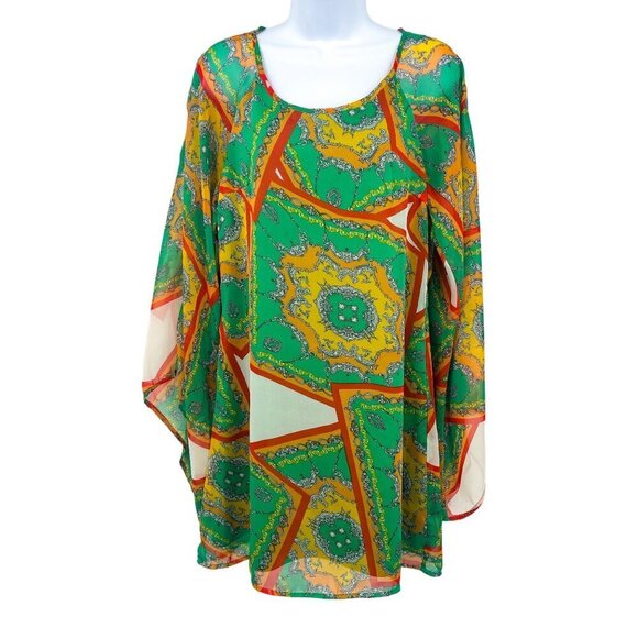 Vibrant Retro Abstract Retro Print Flare Sleeve 80's Tunic Dress Umgee Small - Picture 1 of 7